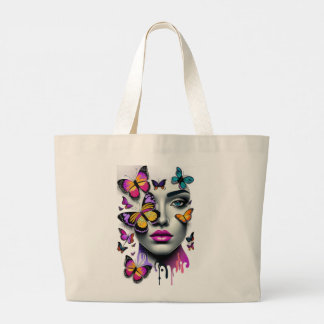 Bolsa Tote Grande Mulheres encaram e borboletas, fantasia