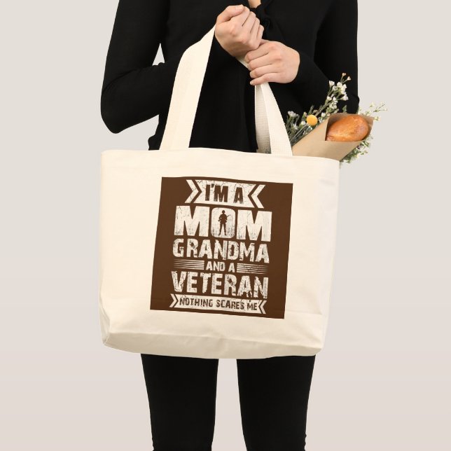 Bolsa Tote Grande Mulheres sou vovó mãe e veterana. (Frente (produto))