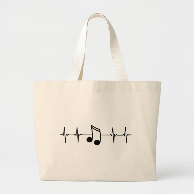Bolsa Tote Grande Música Nota EKG Heartbeat (Frente)