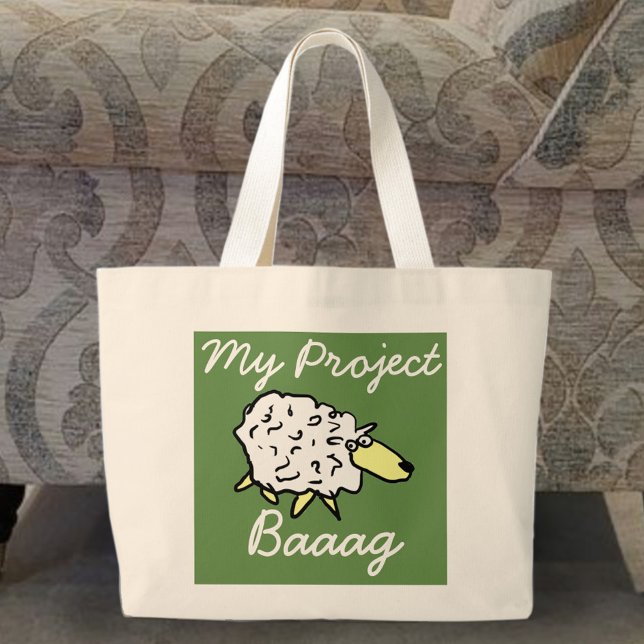 Bolsa Tote Grande "My Project Baaag" - Cartoon de Ovelha (Criador carregado)