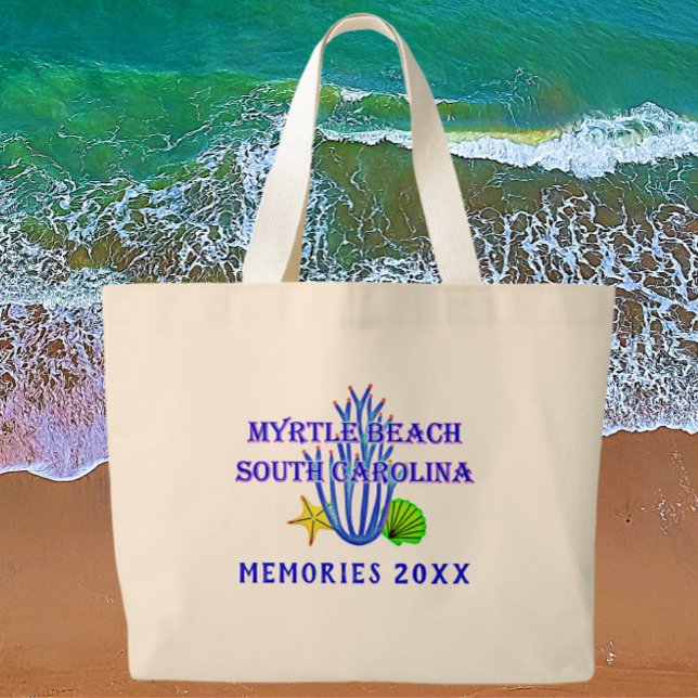Bolsa Tote Grande Myrtle Beach, SC, Memórias com Ano (Criador carregado)