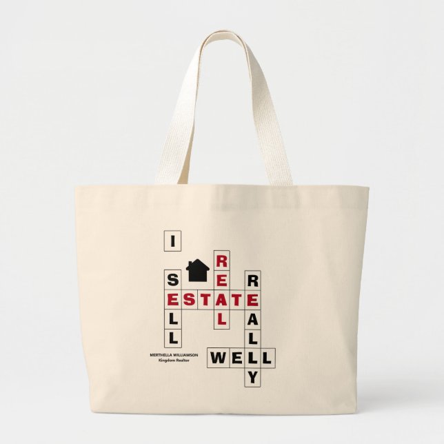 Bolsa Tote Grande Na moda Crossword I VENDA REAL ESTATE Personalizad (Frente)