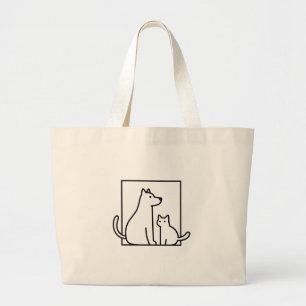 Bolsa Tote Grande Na moda Pet Lover Cat e Arte de Linha de Cão