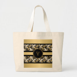 Bolsa Tote Grande Na moda preto e Dourado Saco de Toalhas de Marble