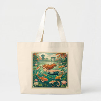Bolsa Tote Grande Nadador Em Lago De Carpas