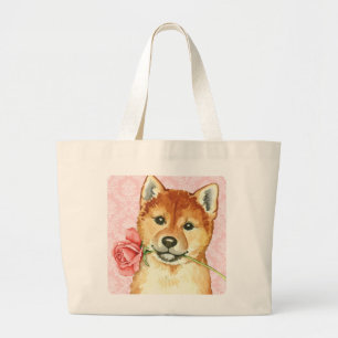 Bolsa Tote Grande Namorados Shiba cor-de-rosa Inu