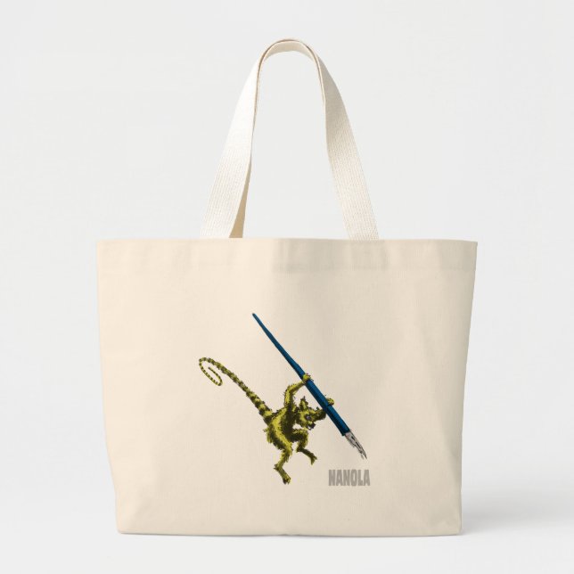 Bolsa Tote Grande NaNoLA - Lemur com caneta de fonte (Frente)