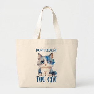 Bolsa Tote Grande Não olhe para o gato - Adorável gatinho Bluish
