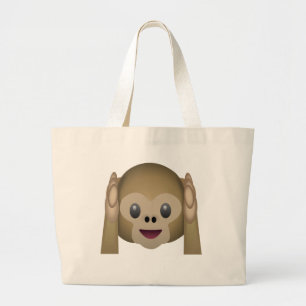 Bolsa Tote Grande Não ouça nenhum macaco mau Emoji