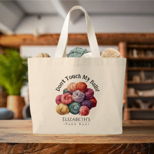 Bolsa Tote Grande Não toques nas minhas bolas, corta crochê engraçad