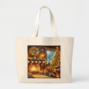 Bolsa Tote Grande Natais vintages lareiras em uma terra maravilhosa