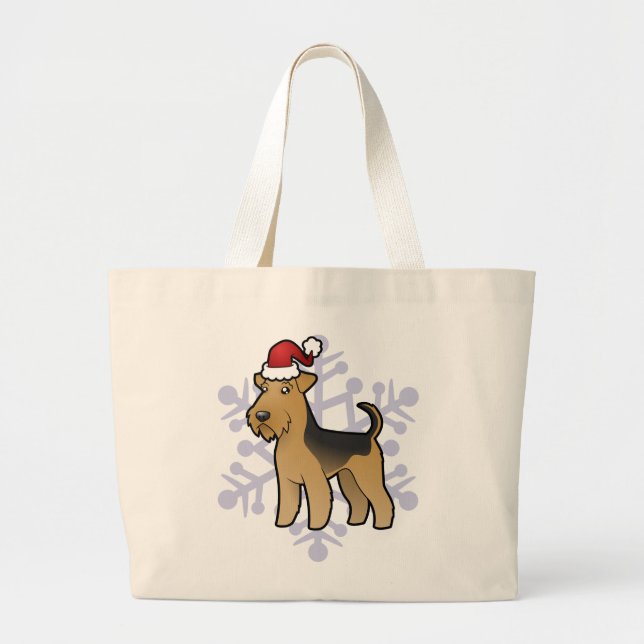 Bolsa Tote Grande Natal Airedale Terrier/galês Terrier (Frente)