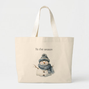 Bolsa Tote Grande Natal Homem de Neve Azul