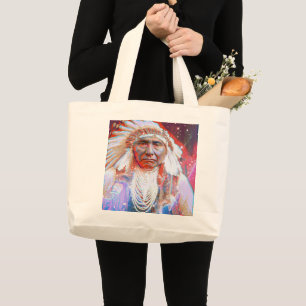 Bolsa Tote Grande Nativo Americano Cavalo Louco Grande Saco de Tote