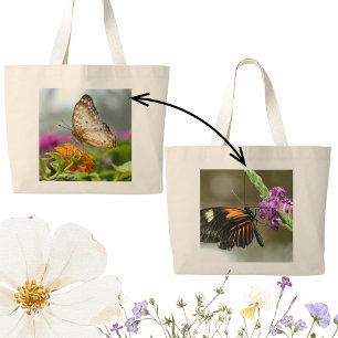 Bolsa Tote Grande Natureza Fotografia Borboleta na Flor
