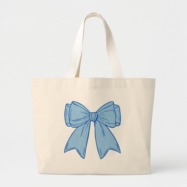 Bolsa Tote Grande Navy + Blue Faux Glitter Bow (Frente)