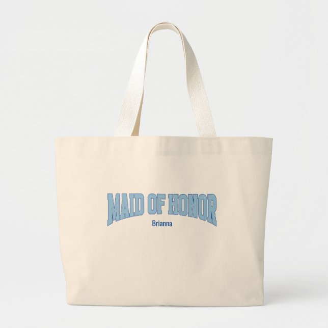 Bolsa Tote Grande Navy + Blue Faux Glitter MAID OF HONOR (Frente)
