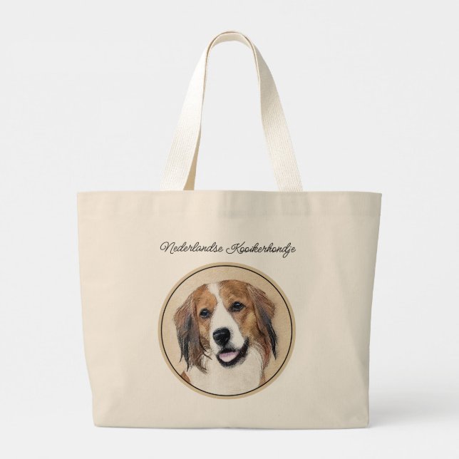 Bolsa Tote Grande Nederlandse Kooikerhondje Pintura Pet Dog Art (Verso)