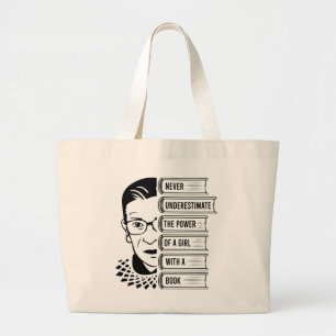 Bolsa Tote Grande Never Underestimate Power of Girl With Book