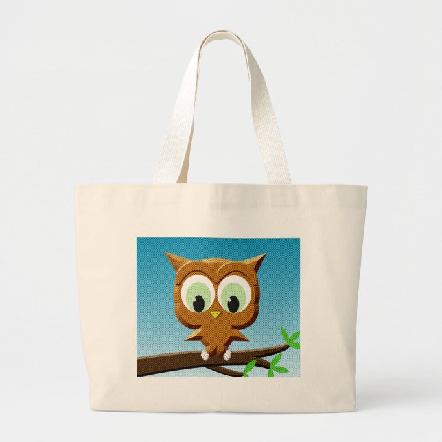 Bolsa Tote Grande Newsprint Cartoon Owl (Frente)