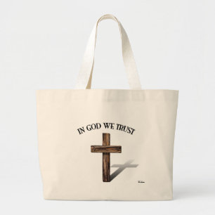 Bolsa Tote Grande No deus nós confiamos com cruz áspera