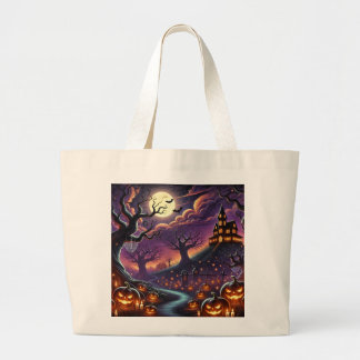 Bolsa Tote Grande Noite Mágica de Halloween na Floresta Encantada