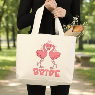 Bolsa Tote Grande Noiva de Casamento de Flamingo Fofo Tropical Praia