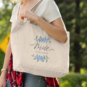 Bolsa Tote Grande Noiva Floral Azul do Partido Bridal Personalizada