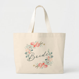 Bolsa Tote Grande Noiva Floral e Caligrafia do Jardim Francês
