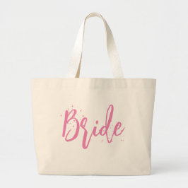 Bolsa Tote Grande Noiva Rosa Fofo Divertido Script Caligráfico Simpl