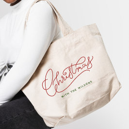 Bolsa Tote Grande Nome da Família de Script Moderno de Natal