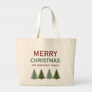 Bolsa Tote Grande Nome da Família Personalizado Feliz Natal 