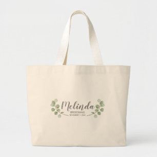Bolsa Tote Grande Nome de Bridesmaid Personalizado Eucalyptus Waterc