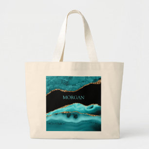 Bolsa Tote Grande Nome de letra morta, preto, Dourado e ácido teóric