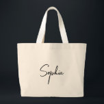 Bolsa Tote Grande Nome de Script Minimalista Personalizado<br><div class="desc">Marca de Tota Personalizada do Nome de Script Minimalista</div>
