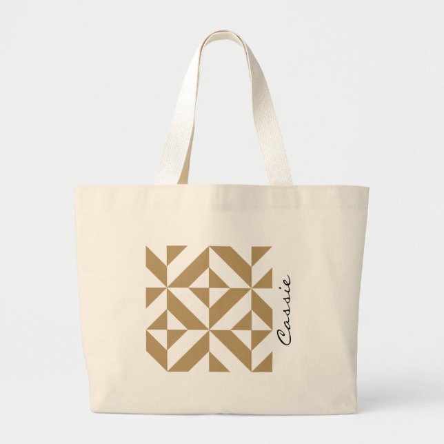 Bolsa Tote Grande Nome Geométrico Quente do Cubo de Deco Personaliza (Frente)