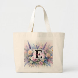Bolsa Tote Grande Nome monograma em aquarela Flores em pastos