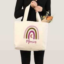 Bolsa Tote Grande Nome personalizado Arco-íris elegante
