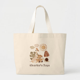 Bolsa Tote Grande Nome Personalizado Boho Woodland Jungle Animal