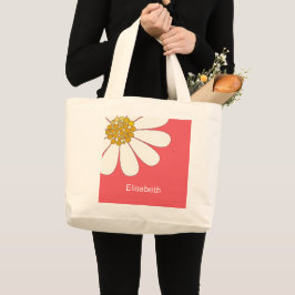 Bolsa Tote Grande Nome Personalizado da Flor de Daisagem Branca