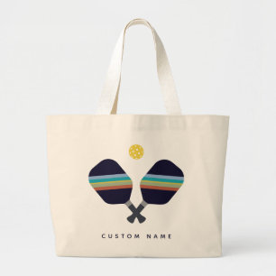 Bolsa Tote Grande Nome Personalizado do Pickleball Paddles Vermelhos