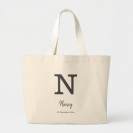 Bolsa Tote Grande Nome personalizado e letra monograma de data "N"