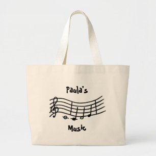 Bolsa Tote Grande Nome Personalizado, notas de música escala ondulad