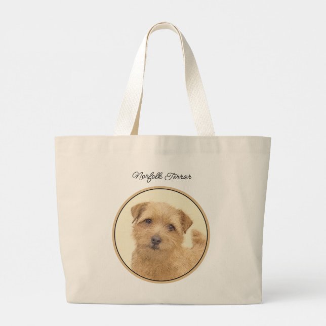 Bolsa Tote Grande Norfolk Terrier Painting Cuja Pet Dog Arte Origina (Verso)