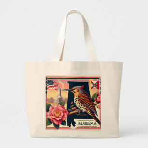 Bolsa Tote Grande Norte do Alabama Flicker Bird & Camellia Flower