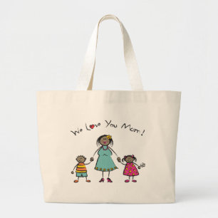 Bolsa Tote Grande Nós Te Amo Mãe Família Cartoon Feliz Dia de as mãe