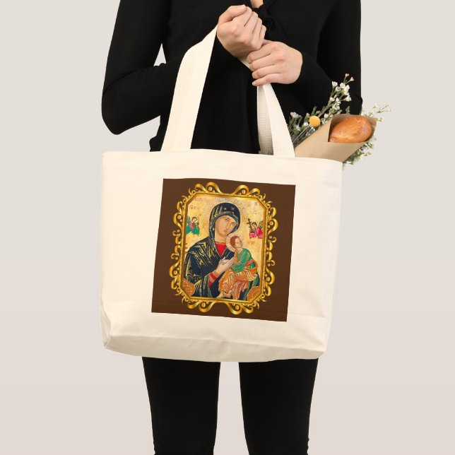 Bolsa Tote Grande Nossa Senhora Perpétua Ajuda Abençoou A Mãe Maria (Frente (produto))