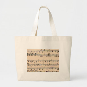 Bolsa Tote Grande Notas da Pontuação de Música da Vintage Sheet