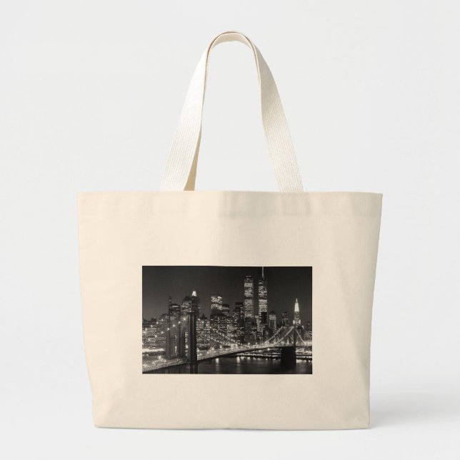 Bolsa Tote Grande Nova Iorque Preto e Branco (Frente)