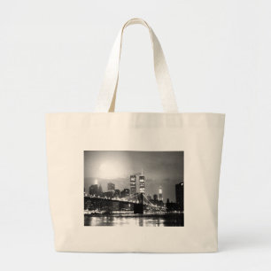 Bolsa Tote Grande Nova Iorque preto e branco à noite
